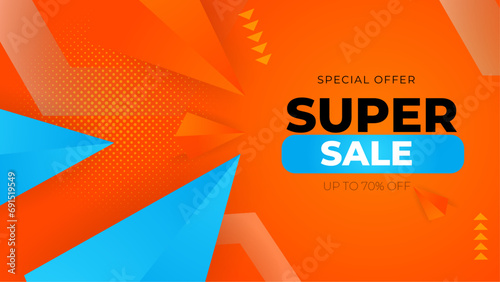 Orange and blue vector illustration mega big sale discount background design. Vector super sale template design. Big sales special offer. End of season party background
