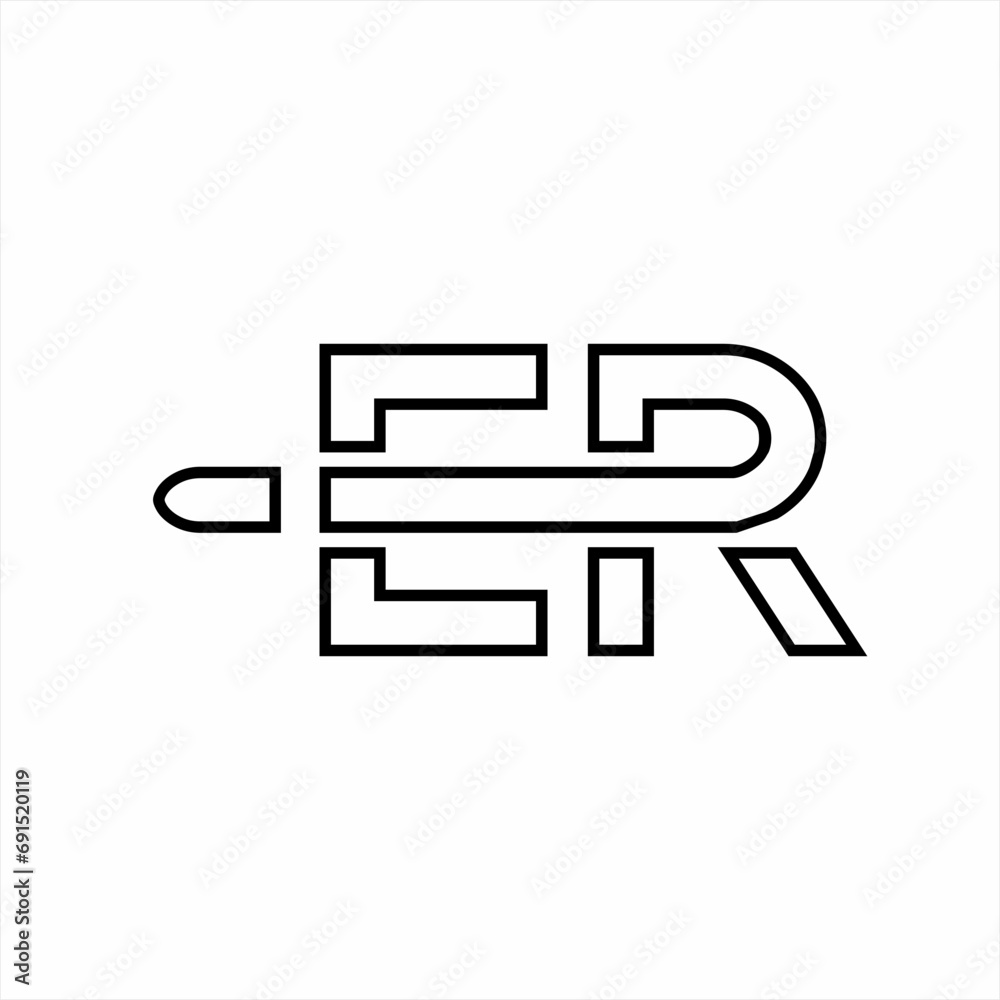 Letter E R logo design with bullet illustration. Letter E R logo design with bullet illustration.
