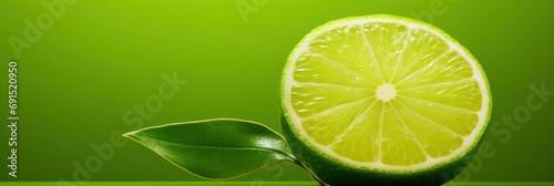 Fresh lime on green background, wide horizontal panoramic banner with copy space, or web site header with empty area for text. © Sunny_nsk