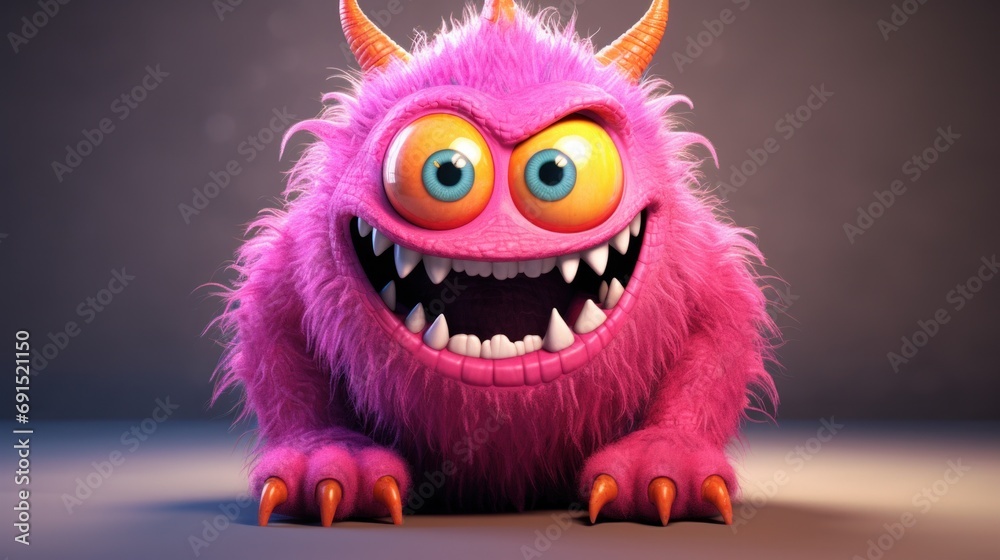 A pink furry monster with big yellow eyes