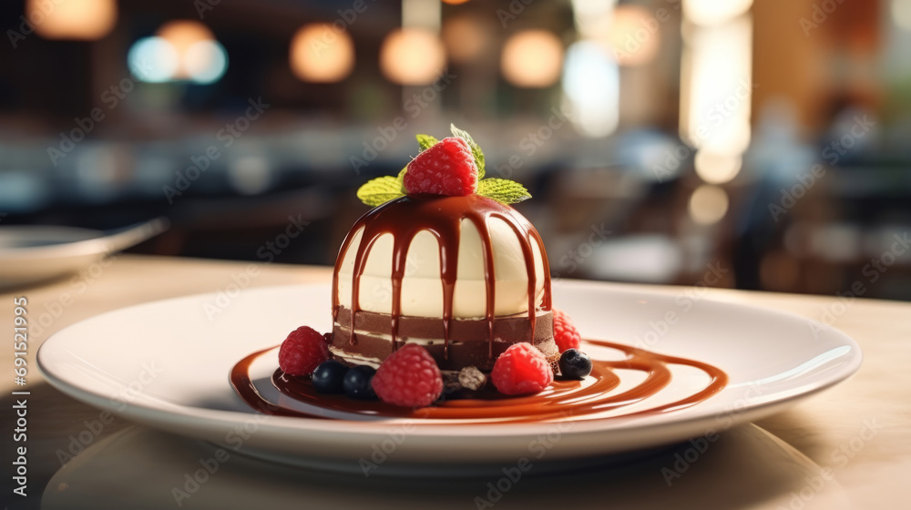 Beautifully served gourmet dessert in fine dining premium restaurant. Elegant, Sophisticated and Utterly Gourmet Dessert Beautifully served gourmet dessert in fine dining premium restaurant. Elegant, Sophisticated and Utterly Gourmet Dessert