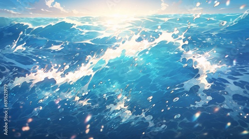  Aquatic Serenity: Close-Up Ocean Waves Wallpaper for a Sea-Inspired Cosmetics and Aqua-Related Product Website Design. Anime Style © dimensdesign