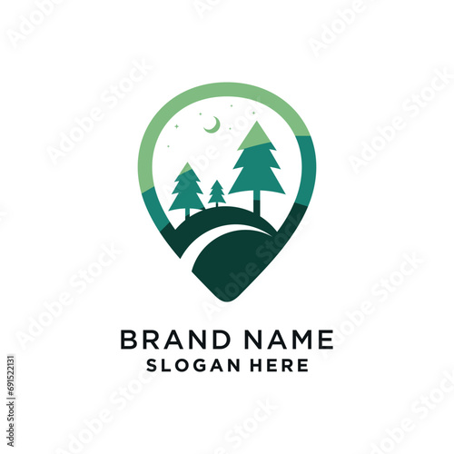 Location logo design with garden unique concept Premium Vector