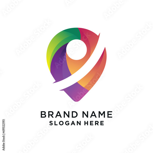 Location logo design with people unique concept Premium Vector