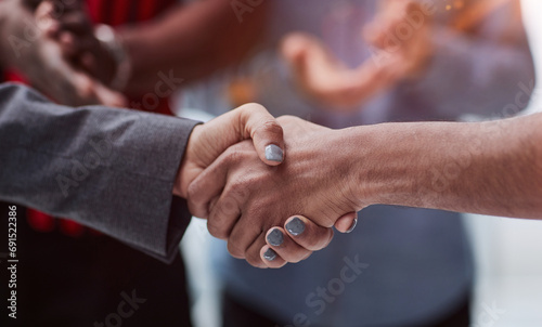 welcome and handshake of business partners before a mee