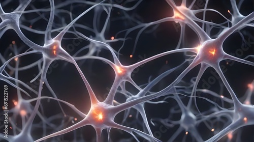 3D illustration of neuron. Interconnected neurons. Neurons that activate in the human brain. Generative AI