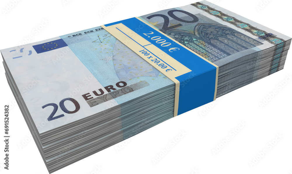 20 € euro bills stacked with band 100 x 20 20 € euro bills stacked with band 100 x 20