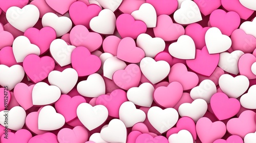Horizontal Background of White and Pink Hearts, Valentine's Day Illustration