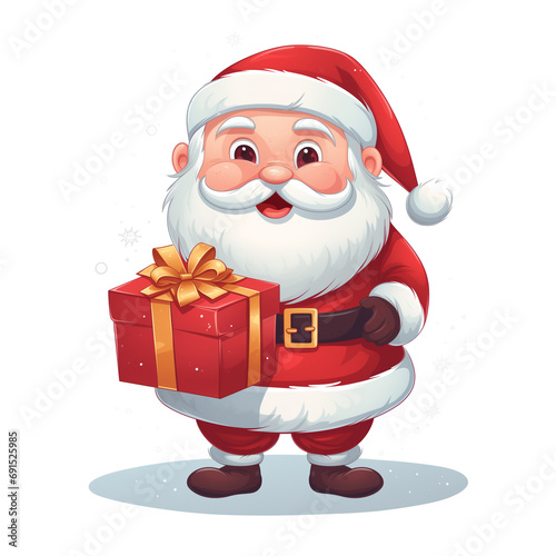 Cute cartoon santa claus with red gift box isolated on white background