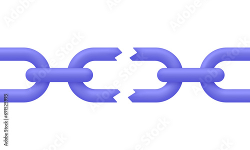 3D Broken chain icon. Weakness concept. Chain link broken