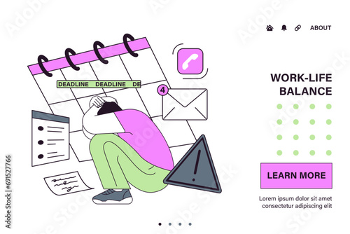 Employee efficiency web or landing. Business employee productive multitasking. Time management and work optimization. Effective goal-setting and work-life balance. Flat vector illustration