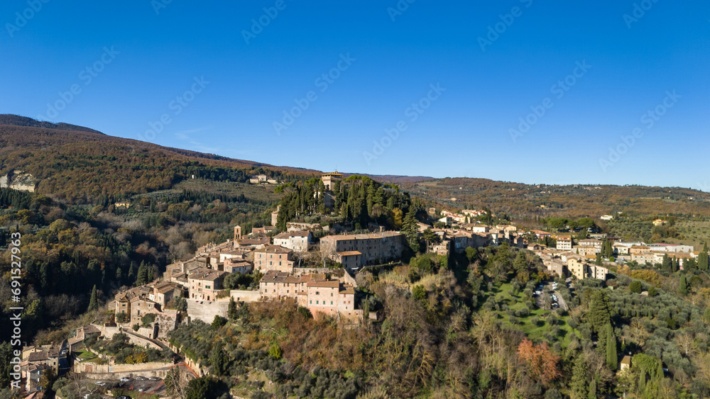 Stunning aerial view of the medieval Tuscan village of Cetona