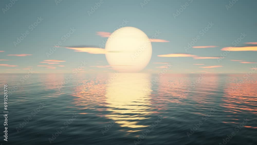 Timelapse clouds on sunset sky and wave sea beach abstract background. Nature and summer concept. 3d render.	