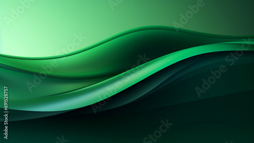 Abstract silk green waves design with smooth curves and soft shadows on clean modern background. Fluid gradient motion of dynamic lines on minimal backdrop