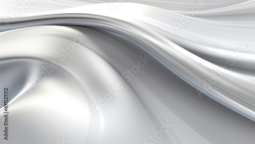 Abstract shiny silver metallic waves design with smooth curves and soft shadows on clean modern background. Fluid gradient motion of dynamic lines on minimal backdrop