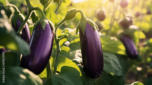 vegetables Eggplant production and cultivation, green business, entrepreneurship harvest. photo
