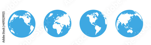 Earth globe set. World map in the form of a globe. Collection of blue earth globes on a white background. Flat style - vector illustration. eps10