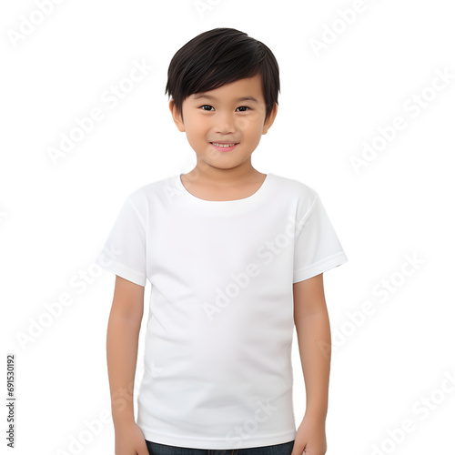 design for mockup asian little boy wearing blank tshirt PNG