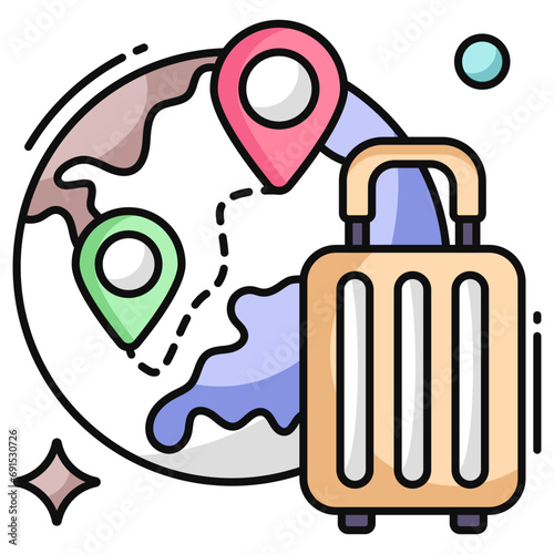 Pin with globe denoting concept of global location icon 