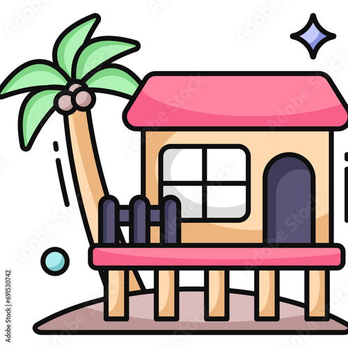 Editable design icon of beach house
