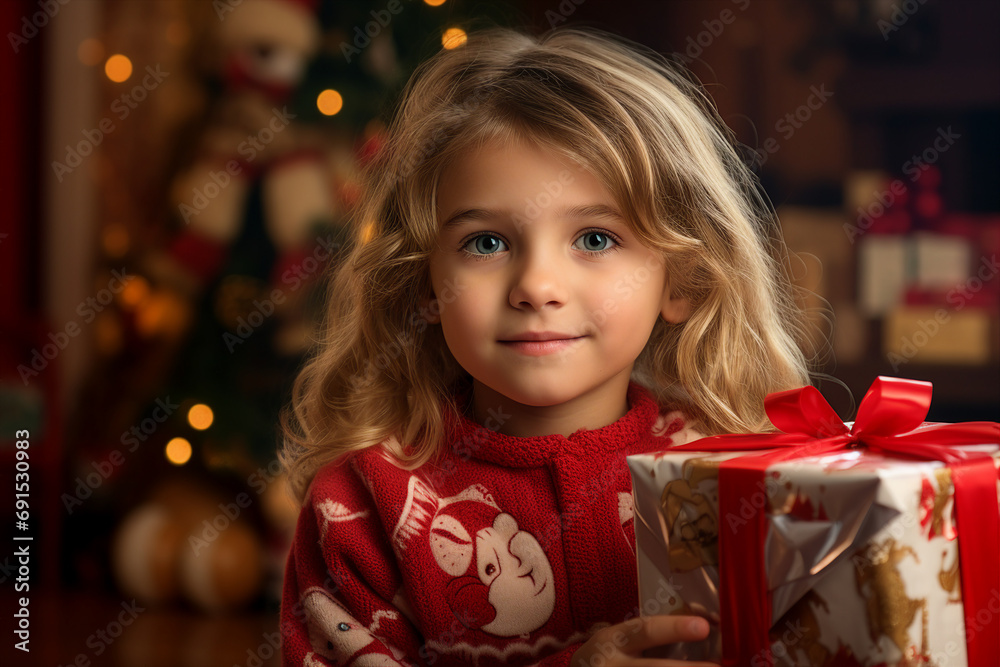 Generative AI portrait of cute adorable girl enjoying atmosphere christmas decorations Generative AI portrait of cute adorable girl enjoying atmosphere christmas decorations