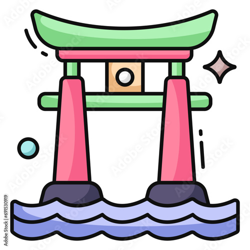 A flat design icon of torii gate