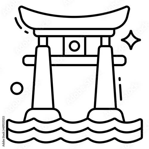 A flat design icon of torii gate