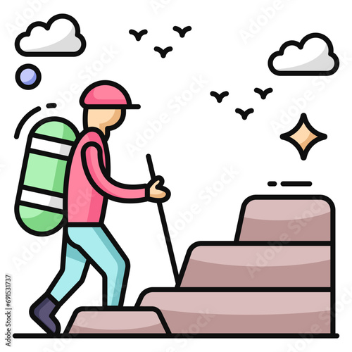 A vector design icon of hiker