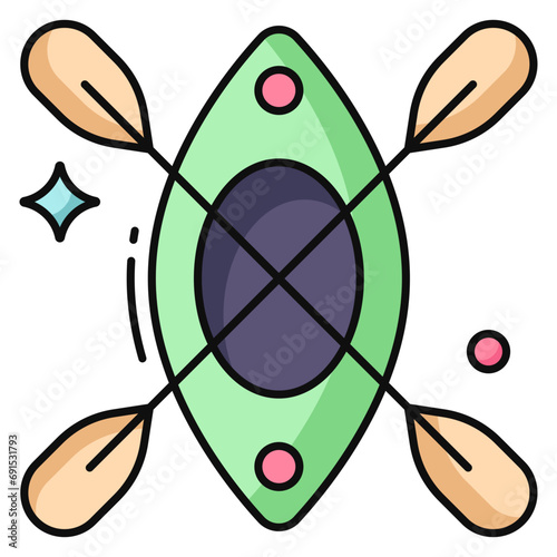 A flat design icon of canoe 