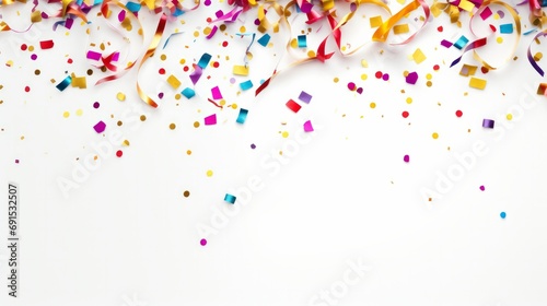 Colorful confetti and streamers on a wooden background, party concept Detailed High resolution High quality photo