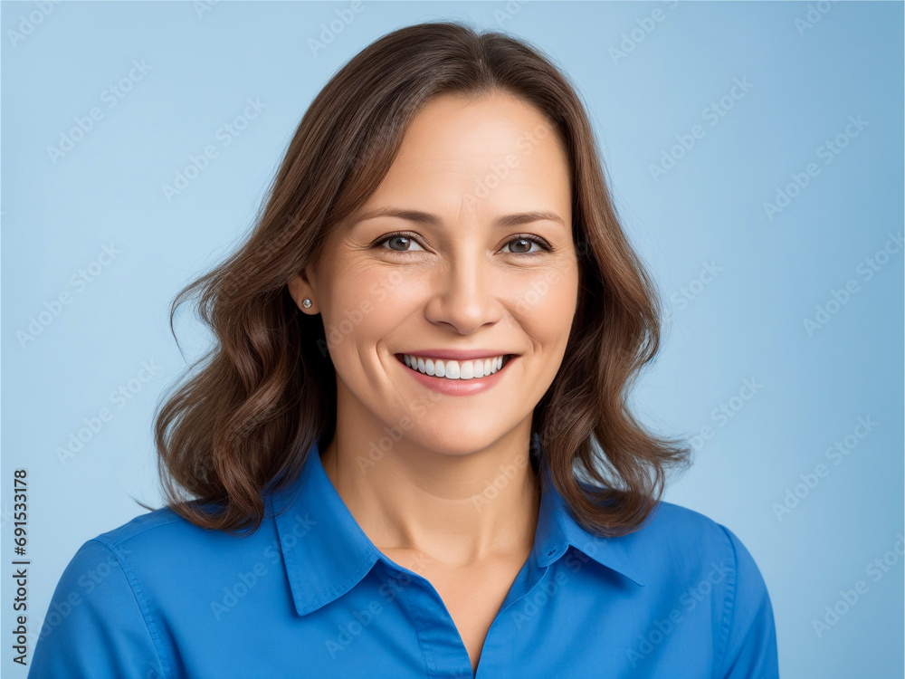 Portrait of a smiling woman in a blue shirt Portrait of a smiling woman in a blue shirt