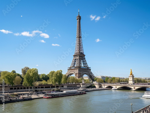 A beautiful panoramic view of the iconic Eiffel Tower and Statue of Liberty standing tall.