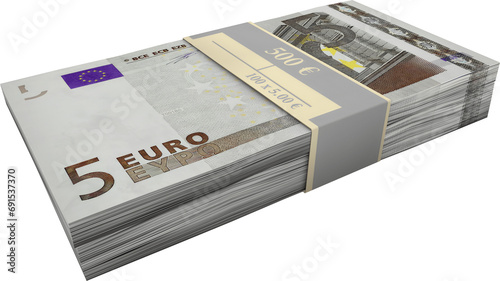 5 € euro bills stacked with band 100 x 5 photo