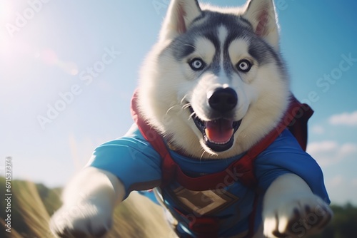 Adventurous Husky Dog With Superpowers Saves The Day photo