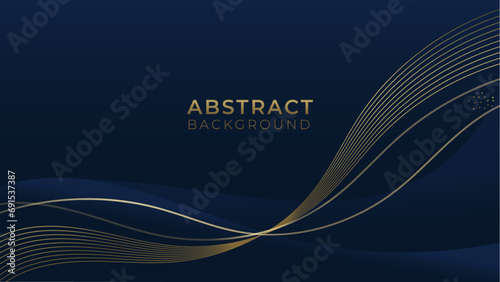 Luxury premium dark blue background. Background with gold line, wave, abstract design. Modern luxury and elegant design. Vector template photo