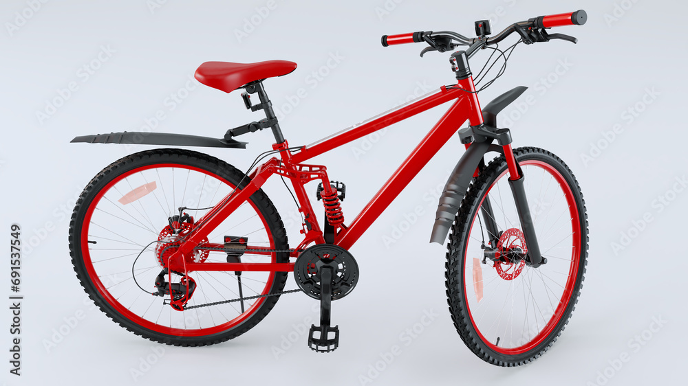Fototapeta premium 3D render of detailed red bicycle isolated on white background, Road Bike Isolated