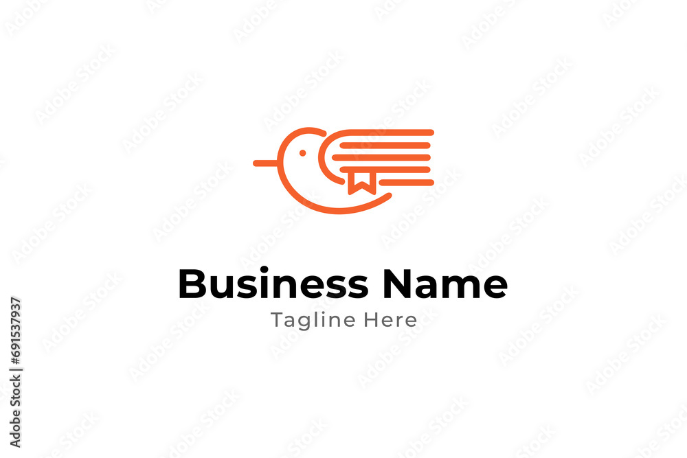 Bird logo with book combination in line art design style concept Bird logo with book combination in line art design style concept