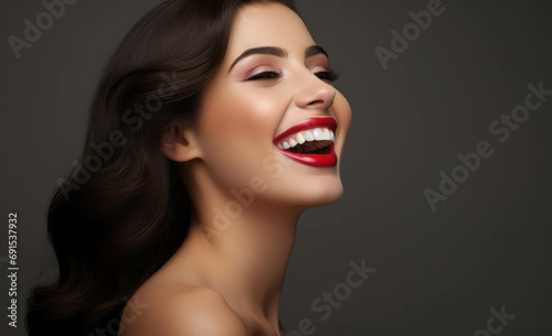 Female woman model happy portrait smile background attractive beauty face fashion woman young
