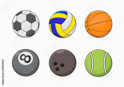 set of various sports balls vector elements and illustrations.