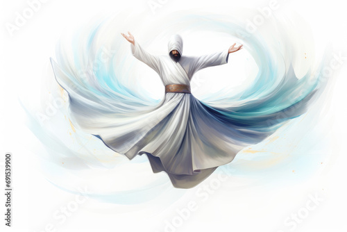 Illustration of whirling dervish dancer in white dress photo
