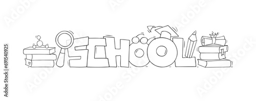 School poster with doodle books and supplies