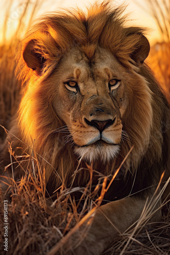 beautifull portrait of a Lion during golden hour