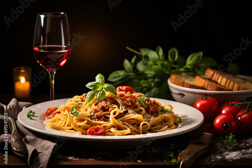 spaghetti with tomato sauce and basil on a plate