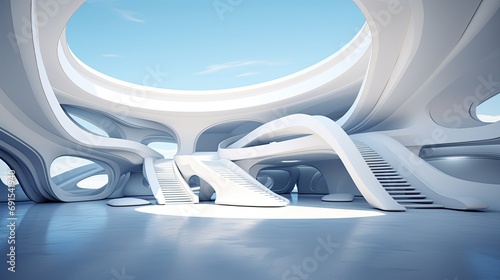 Futuristic architecture background 3d render. Banner modern design