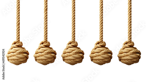 Five Ropes with a Knot in the Middle isolated on transparent background 