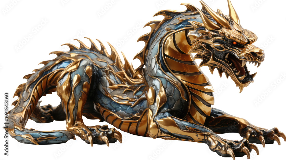 Gold and Blue Dragon Statue on transparent Background. Chinese New Year ...