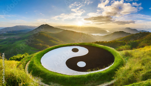 yin yang symbol representing balance and harmony in black and white photo
