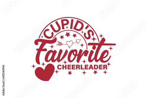 Cupid's Favorite Cheerleader Valentine T-shirt Design. Retro Valentine Day T-shirt Design
