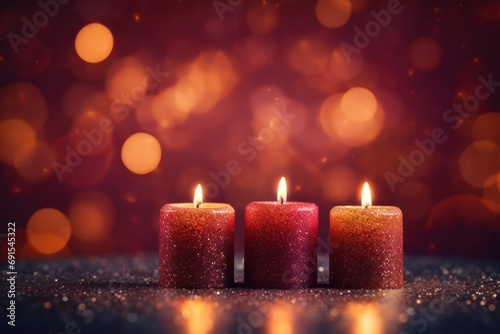 Advent Candles In Church - Three Purple And One Pink © Celina