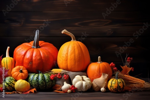 Autumn Harvest and Holiday still life. Happy Thanksgiving Banner